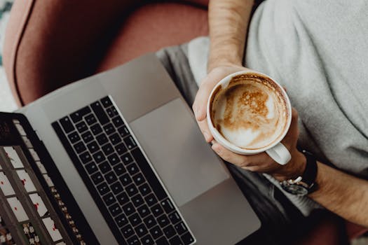 freelancer working from a cozy cafe