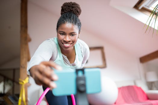 personal trainer demonstrating exercise online